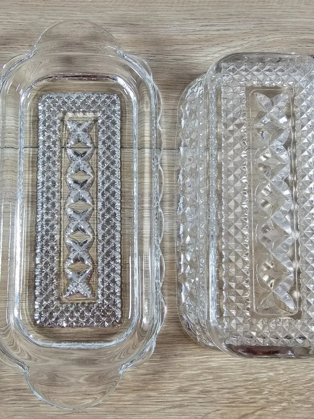 Anchor Hocking Wexford Butter Dish Clear Pressed Glass Diamond Pattern